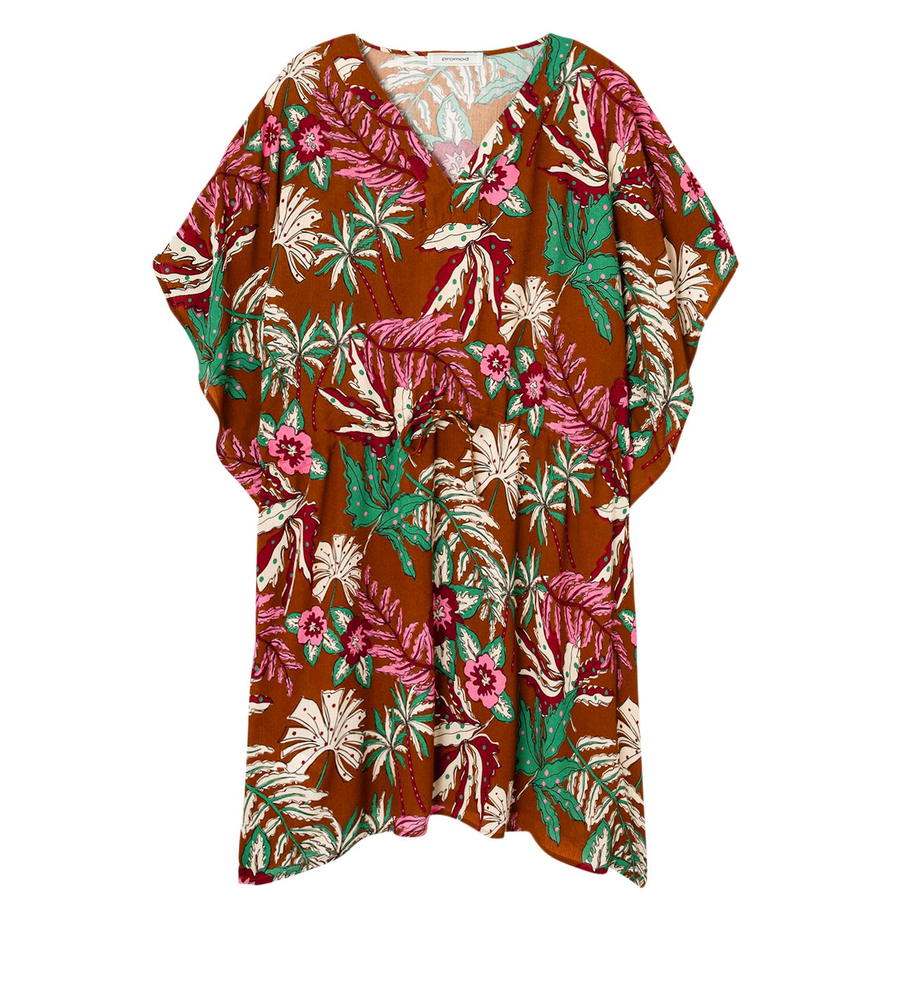 Robe caftan courte imprimée - Imprimé marron