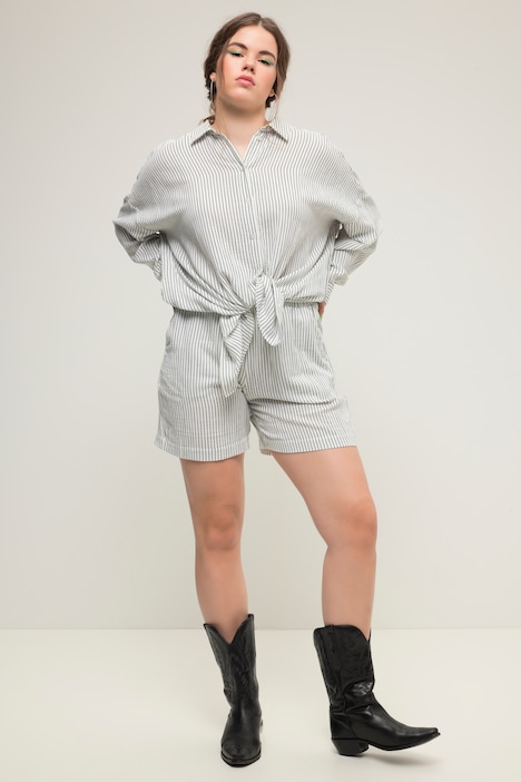Shorts, Wide Legs, Musselin, Streifen, Elastikbund