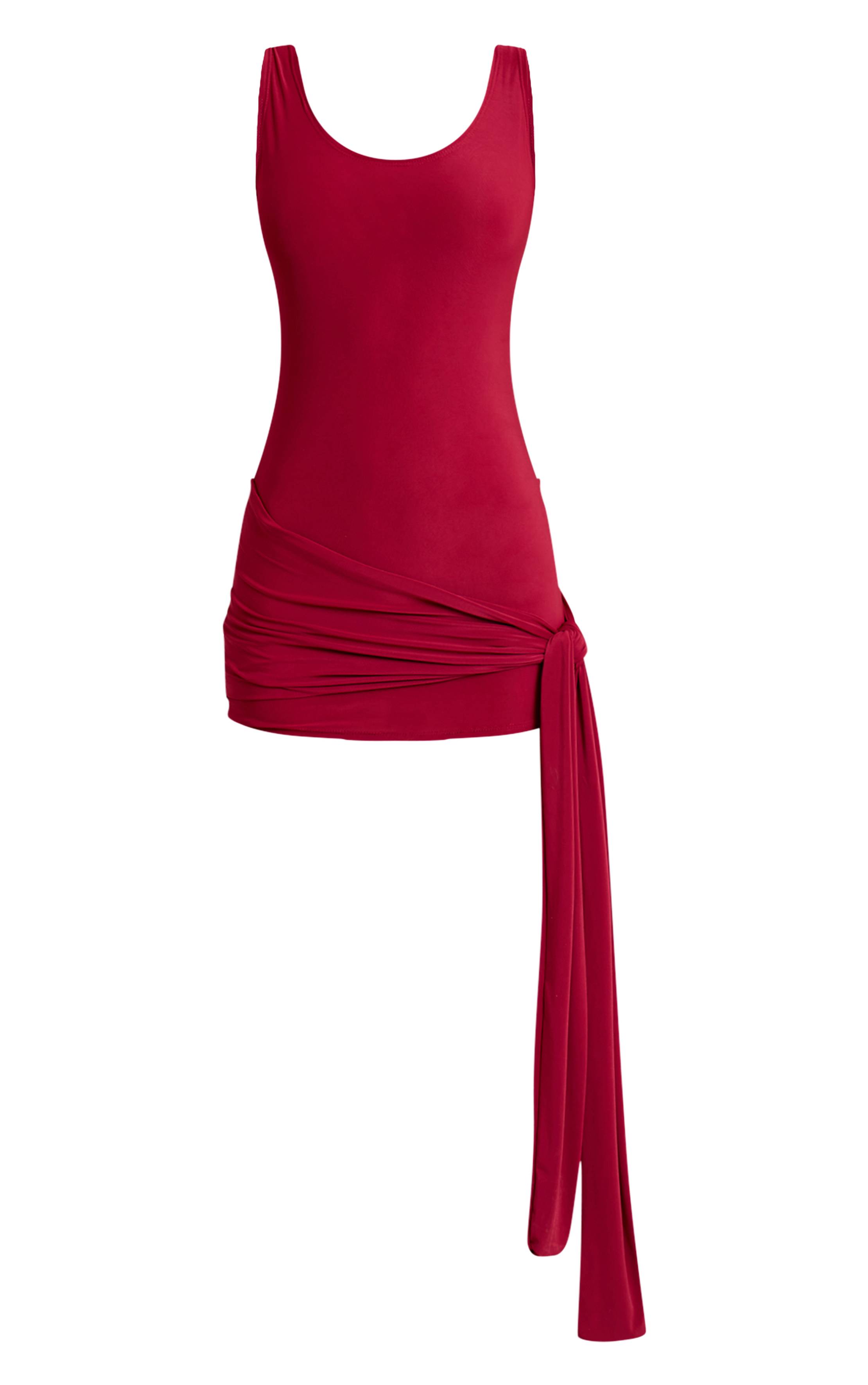 Rouge Vin Robe Mini Portefeuille Encolure Dégagée Tissu Fluide