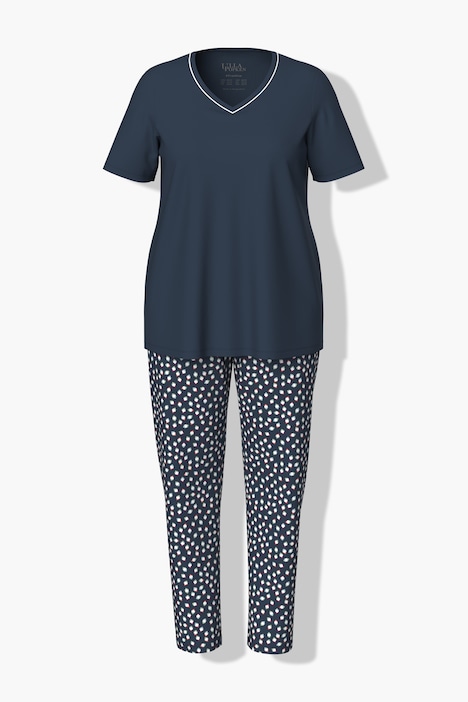 Pyjama, Punkte, V-Ausschnitt, Halbarm, Taschen