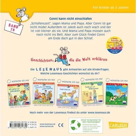 Carlsen Verlag LESEMAUS 78: Conni kann nicht einschlafen