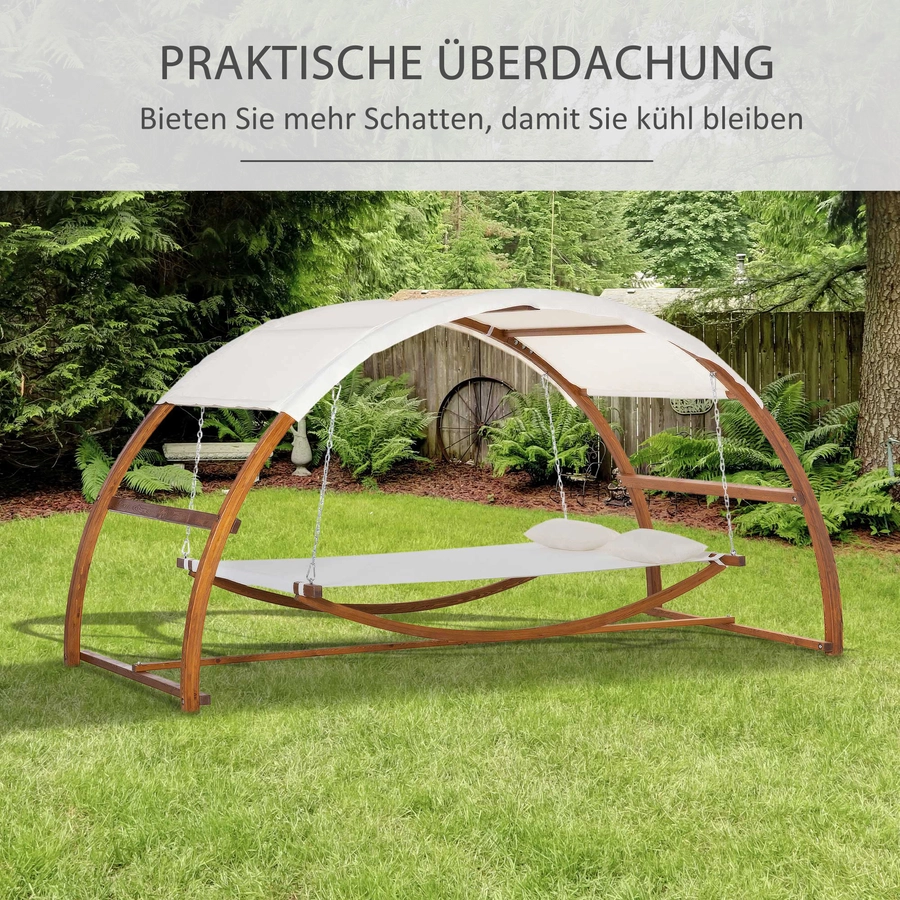 Outsunny Hängematte mit Holz Gestell und Sonnendach bunt