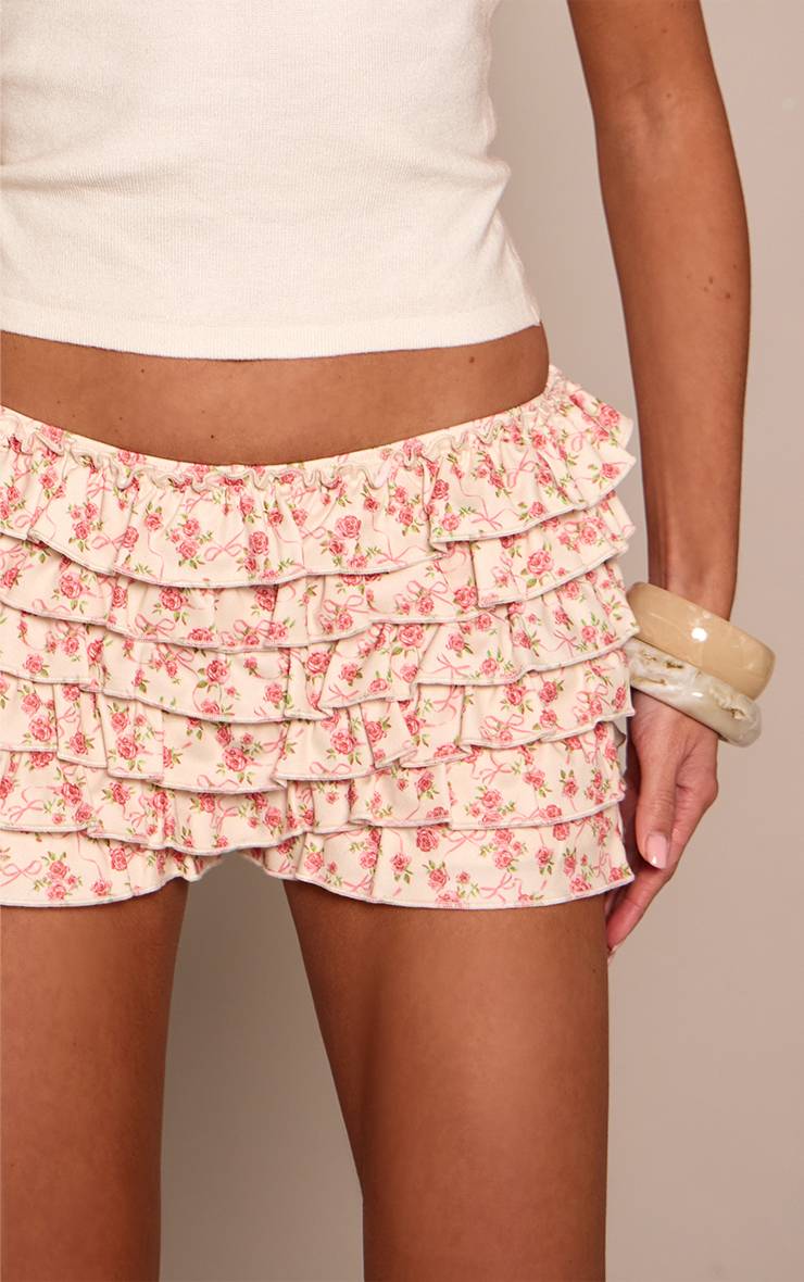 Jaune Short Bloomer À Imprimé Fleuri Avec Volants Extrêmes