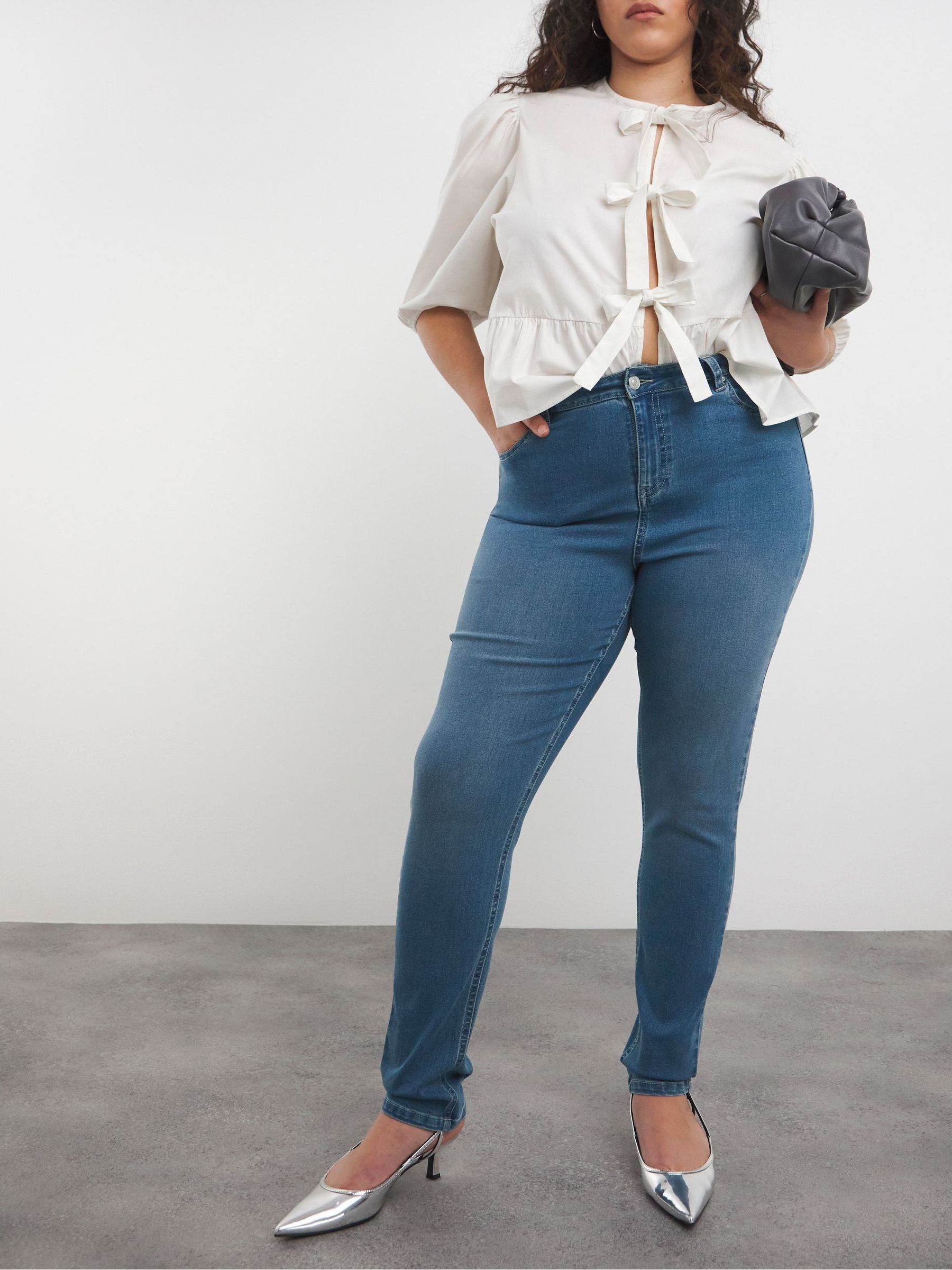 Blauw chroom - Simply Be Super Stretch Slim Jeans met hoge taille