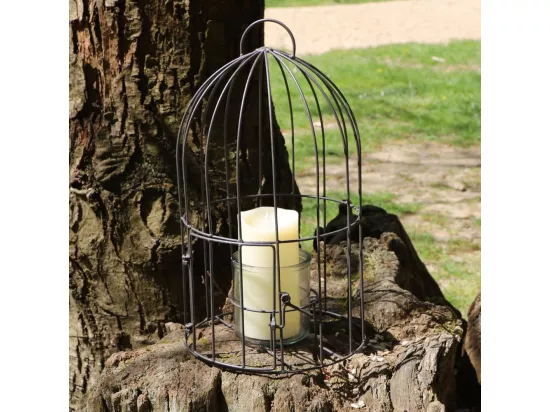 Cage bougeoir en métal et verre gris Ø.22 x 40 cm