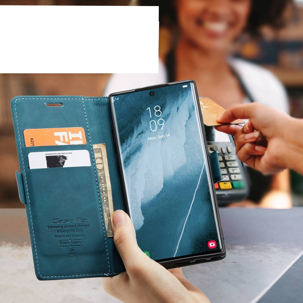 Samsung Galaxy S22 Ultra 5G Leder Tasche Flip Wallet Etui mit Kartenfächern - Blaugrün