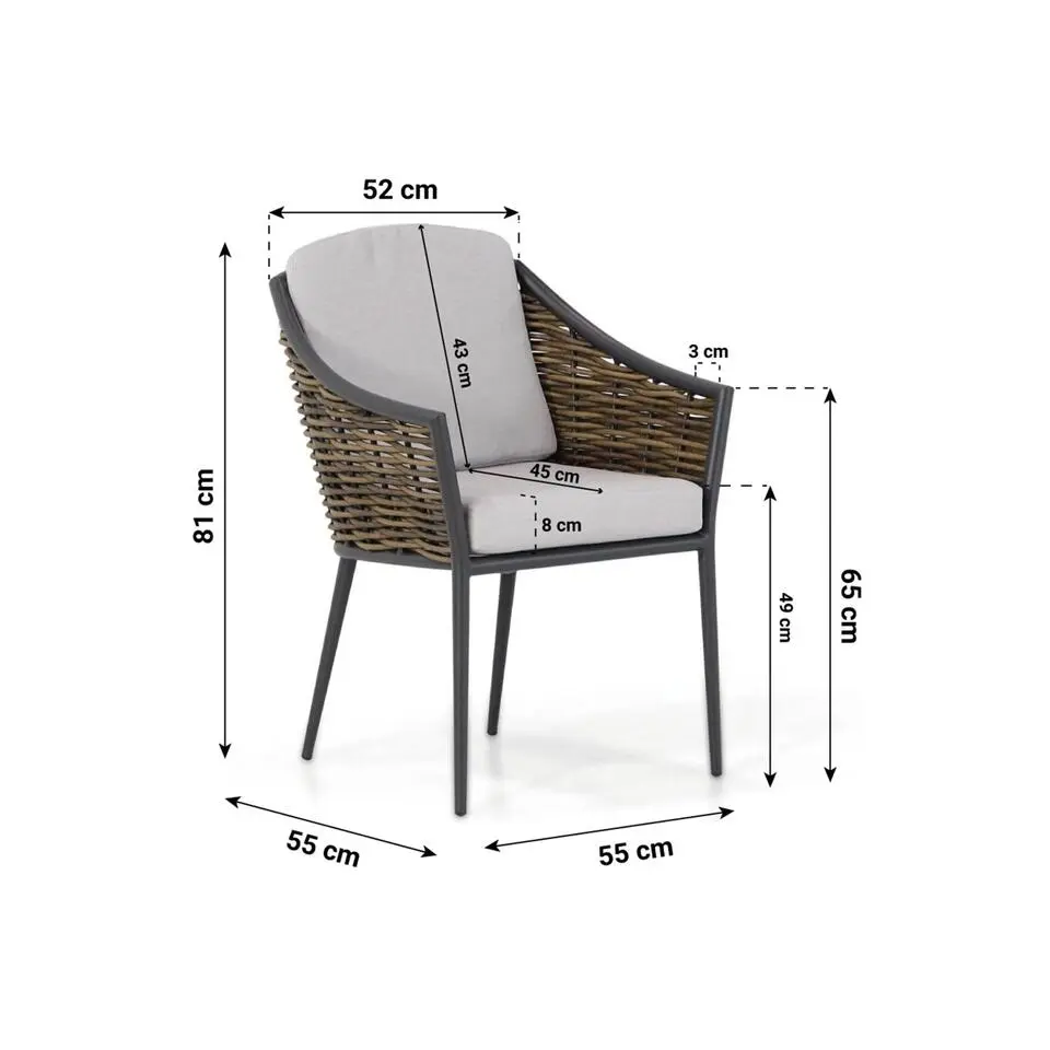 Tuinset 4 personen 180 cm Aluminium/wicker Grijs Coco Olivine/Vienna