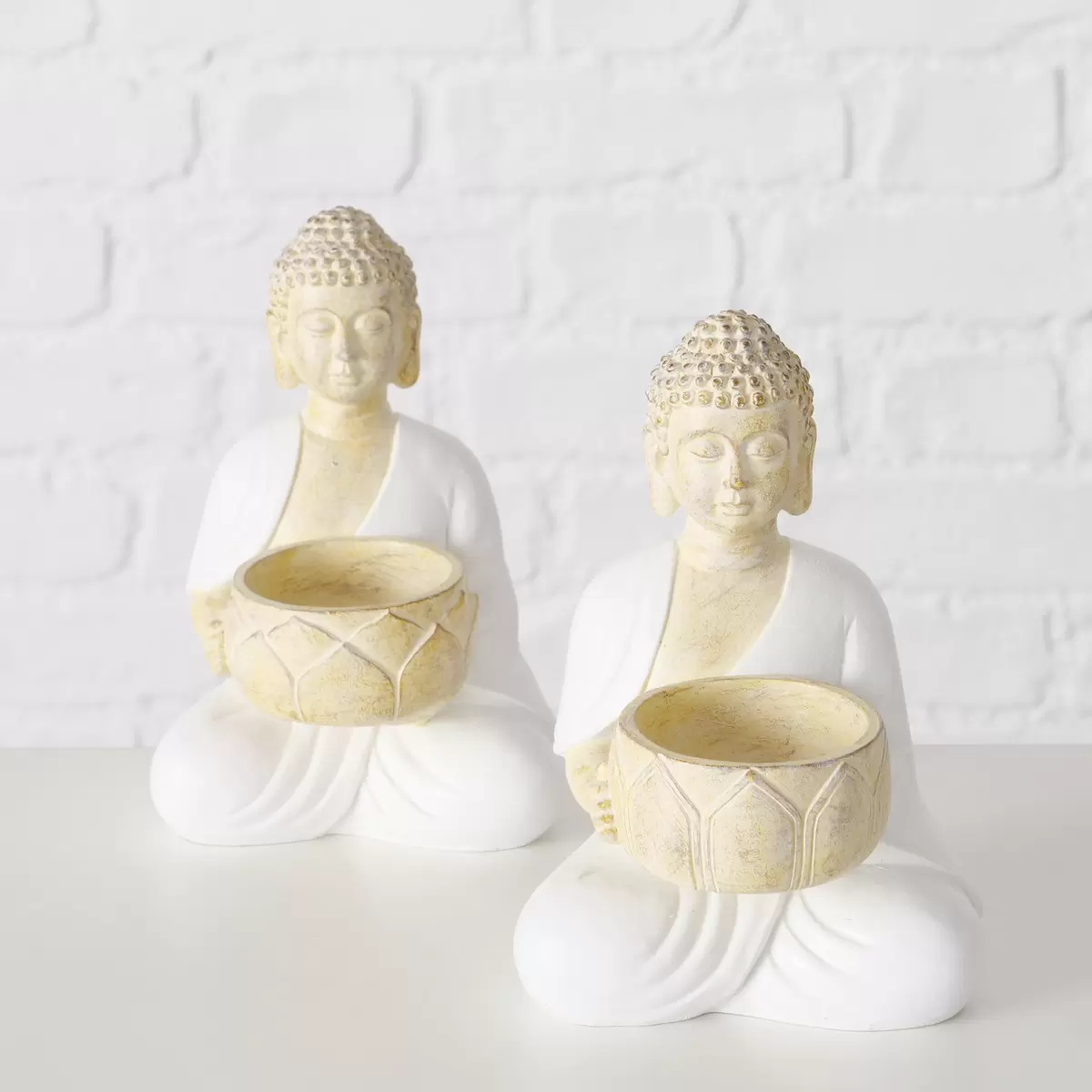 Teelichthalter Buddha Jamory beige,weiss