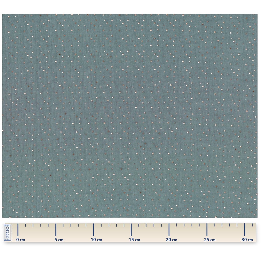 Tissu Gaze Pois Or Bleu Gris