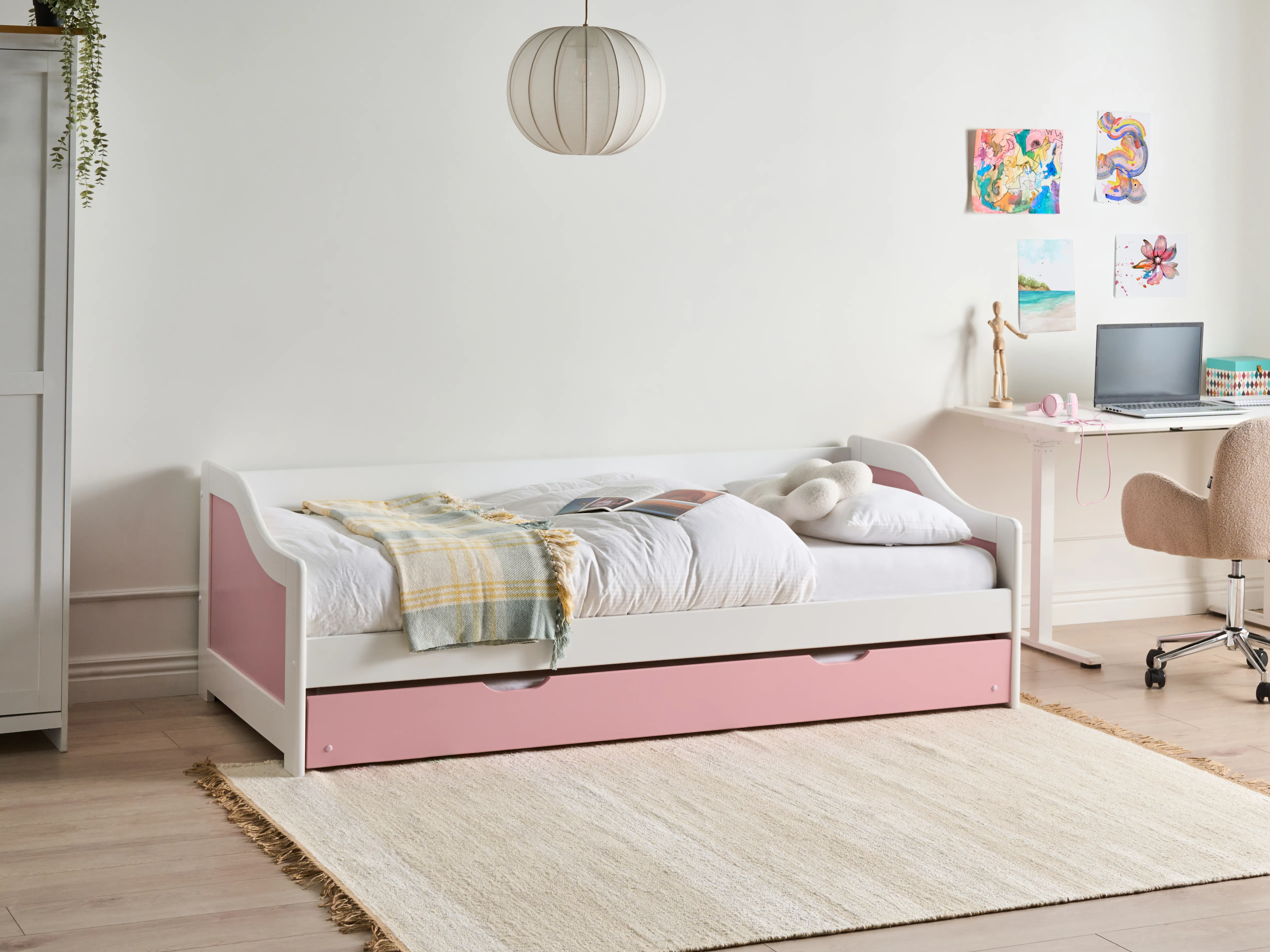 Onderschuifbed Dennenhout LUNERAY 90 x 200 cm Roze