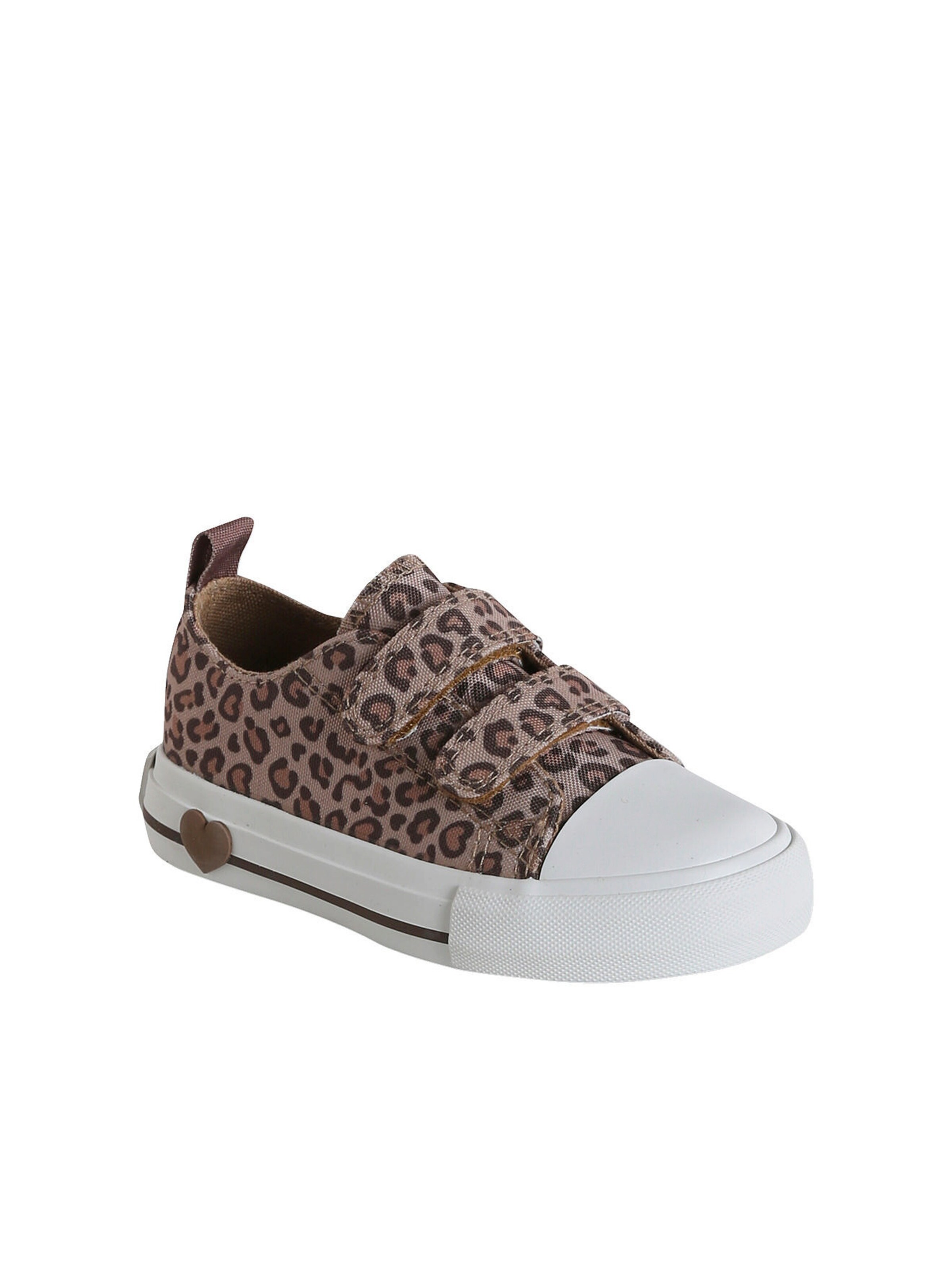 Vertbaudet Kinder Stoff-Sneakers mit Anziehtrick und Klett, Leoprint beige bedruckt