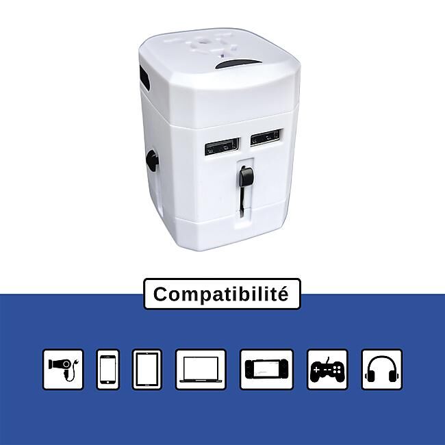 LTE DESIGN - ADAPTATEUR UNIVERSEL MONDE + 2 USB