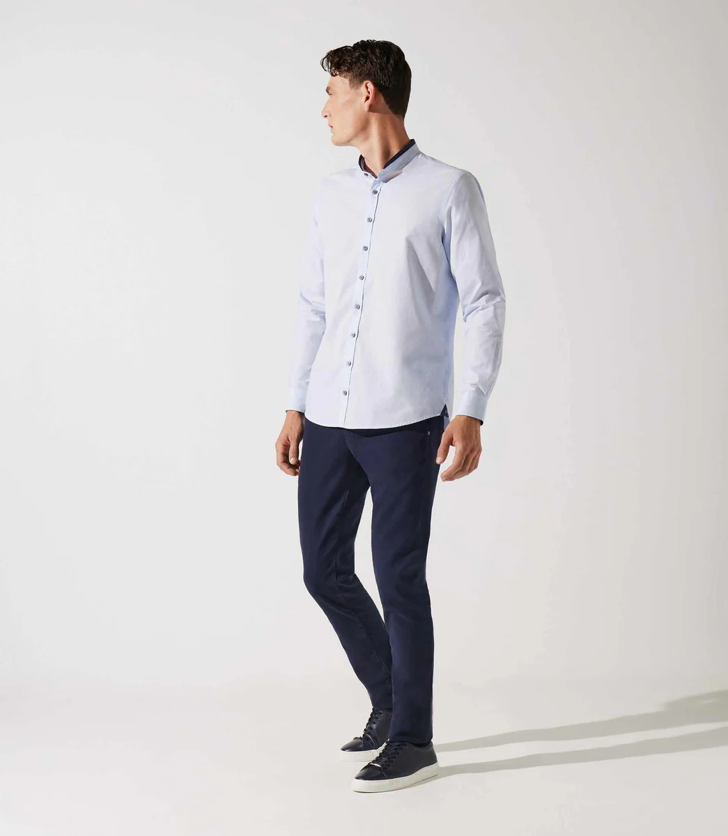 Chemise col mao à coudières bleu ciel et marine JOYBT