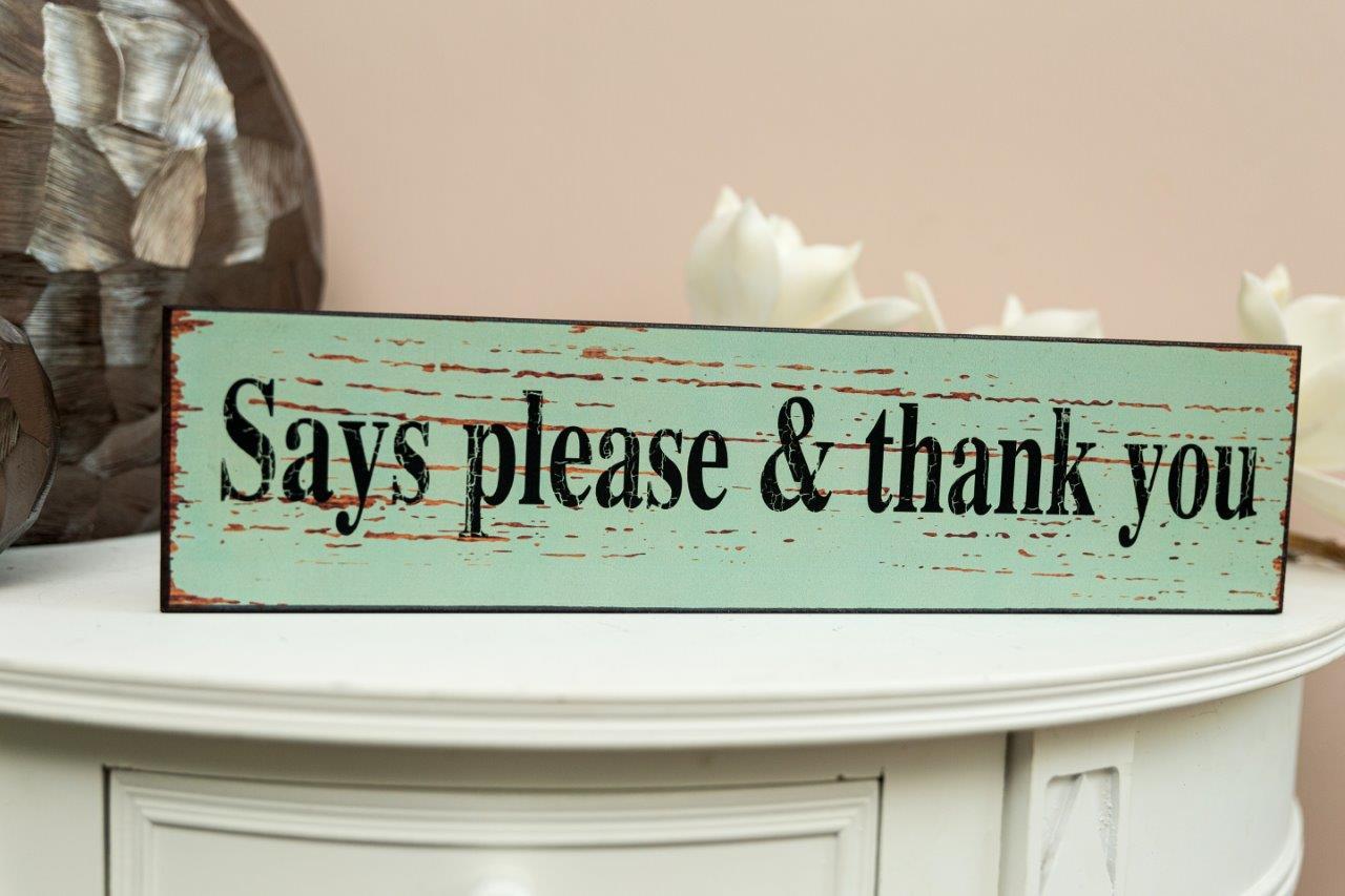 Holzschild - Say please & thank you - 40x10 cm