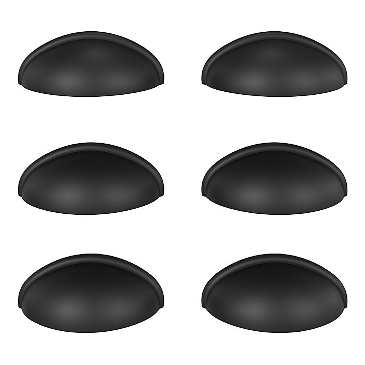 Lot 6 poignées de meuble demi-ronde GoodHome Armel mat noir l.79mm x l.28mm x H. 26mm entraxe 64mm