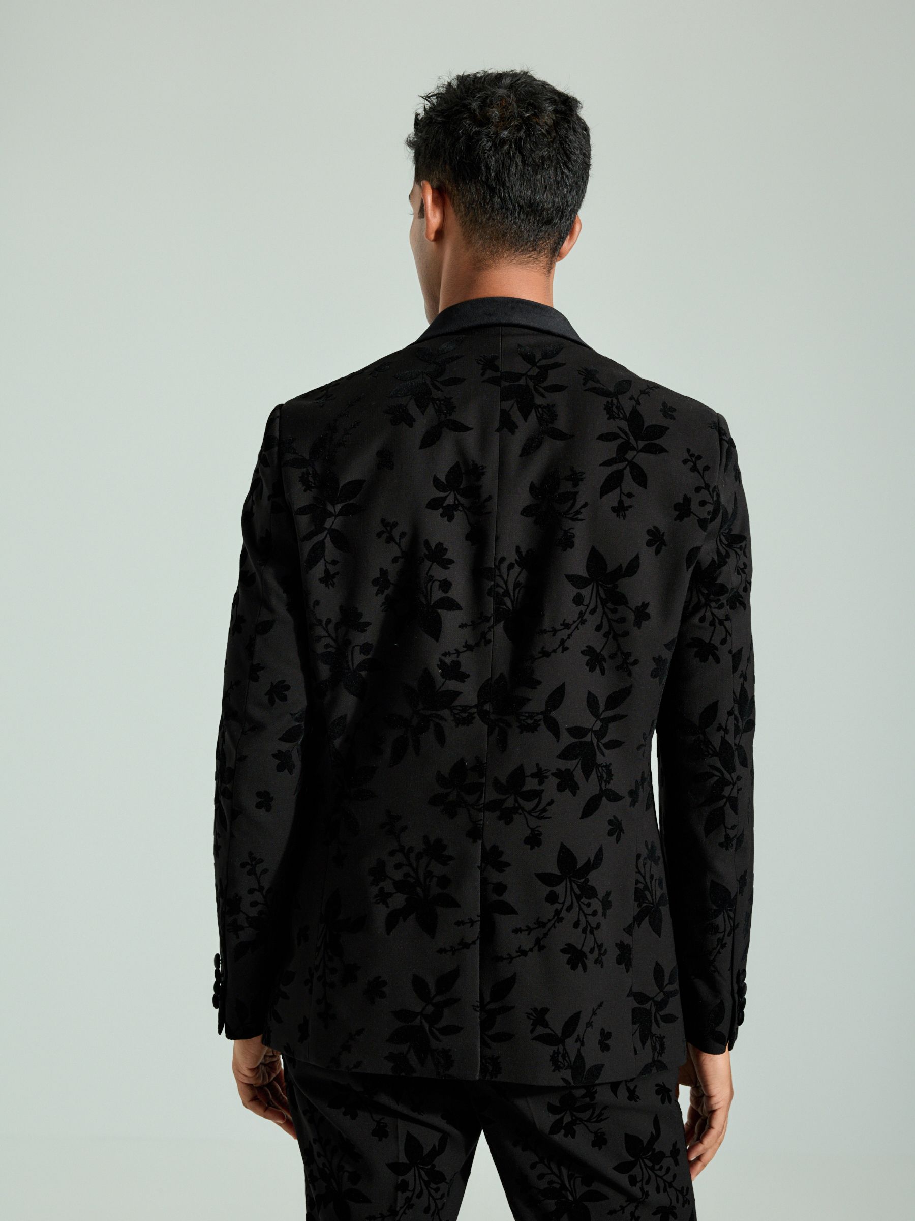 Zwart - Fluwelen blazer met bloemenprint
