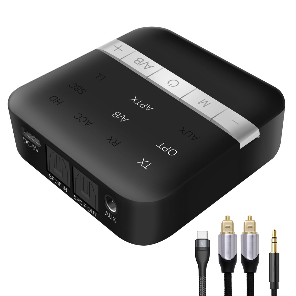 Bluetooth 5.0 AptX 2in1 HD Audio Transmitter / Receiver mit Optischem SPDIF Toslink (In / Out) / 3.5mm Klinke (iOS/Android) Schwarz