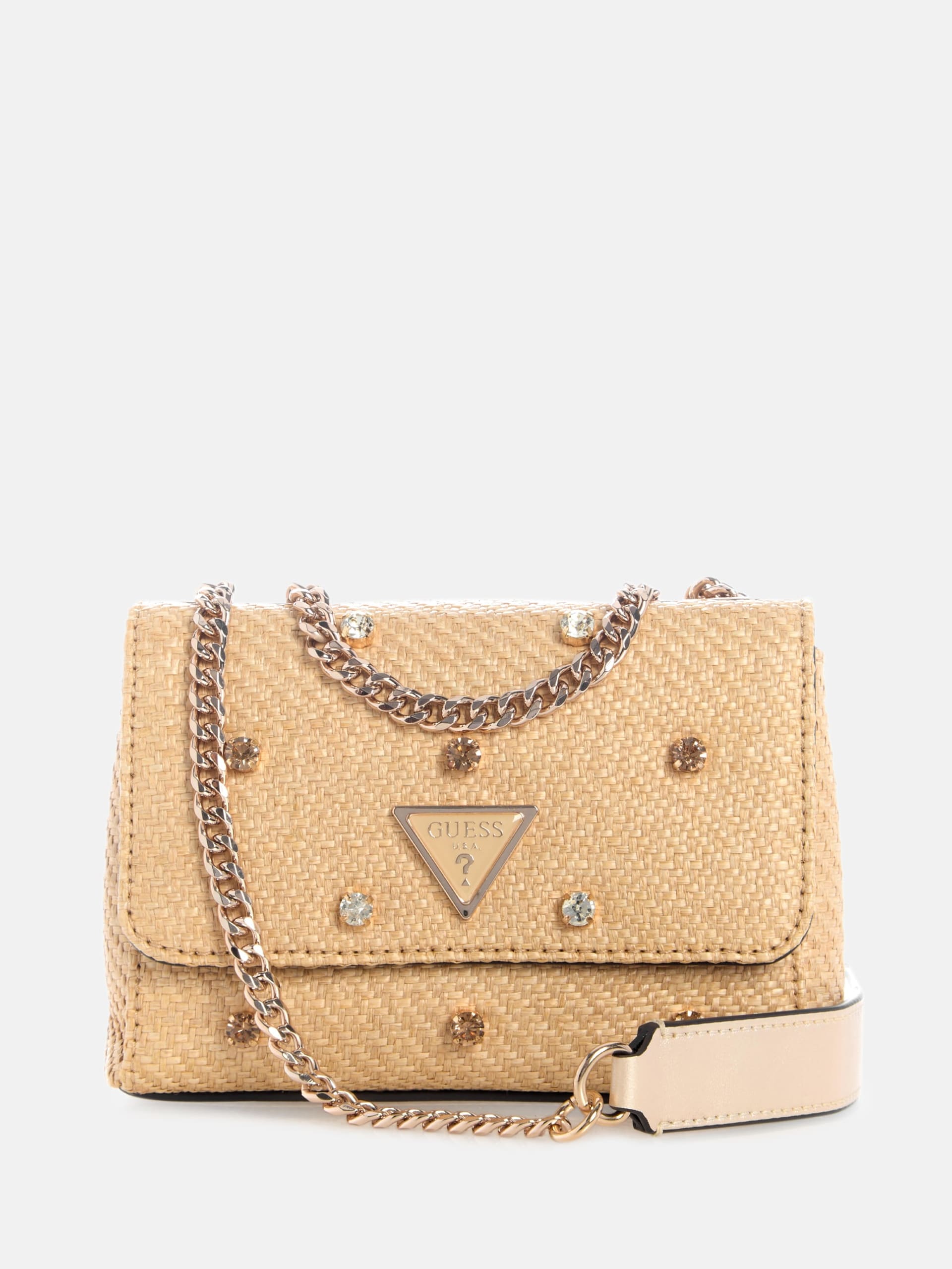 Bolsa conversível mini Giully II em ráfia com strass