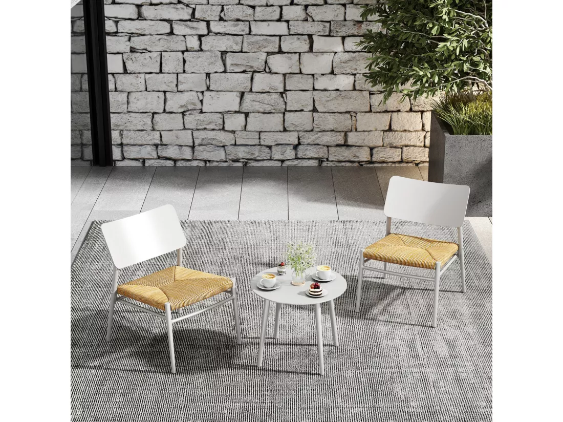 Salon de jardin en aluminium et rotin - table basse et 2 chaise ergonomie - charge max 150kg - Beige