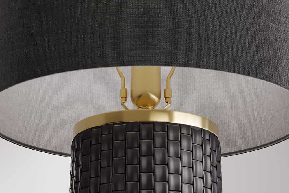 Moderne Tischlampe ELEGANCIA 70cm schwarz gold Keramik rund Stoffschirm