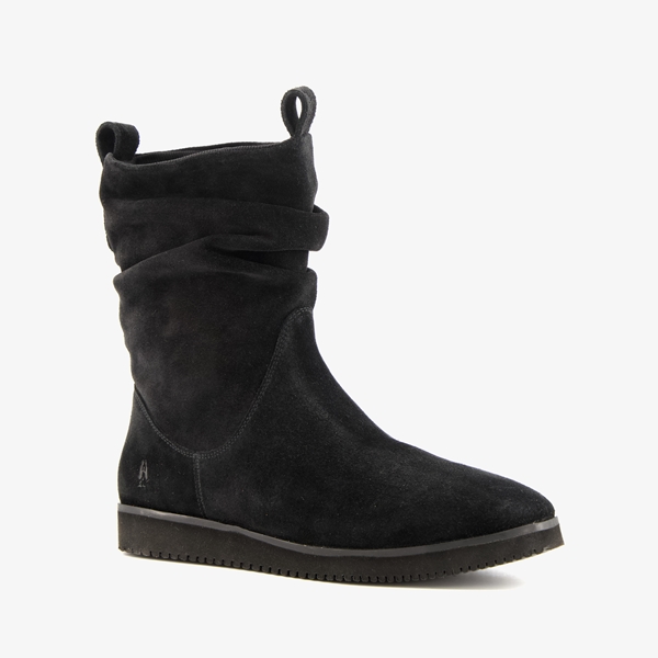 Hush Puppies suede dames enkellaarsjes zwart