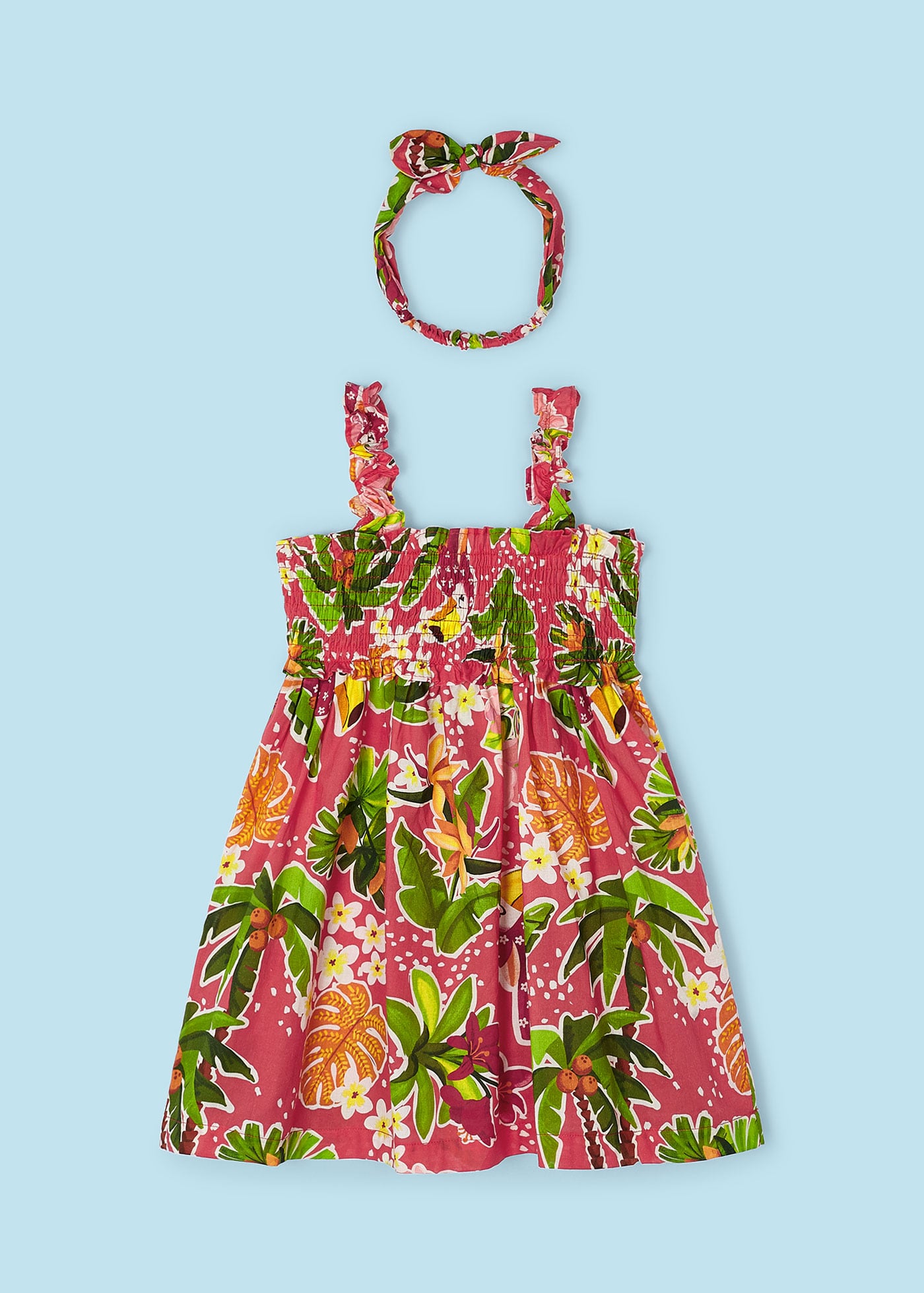 Vestido jade para menina com faixa de cabelo em voile