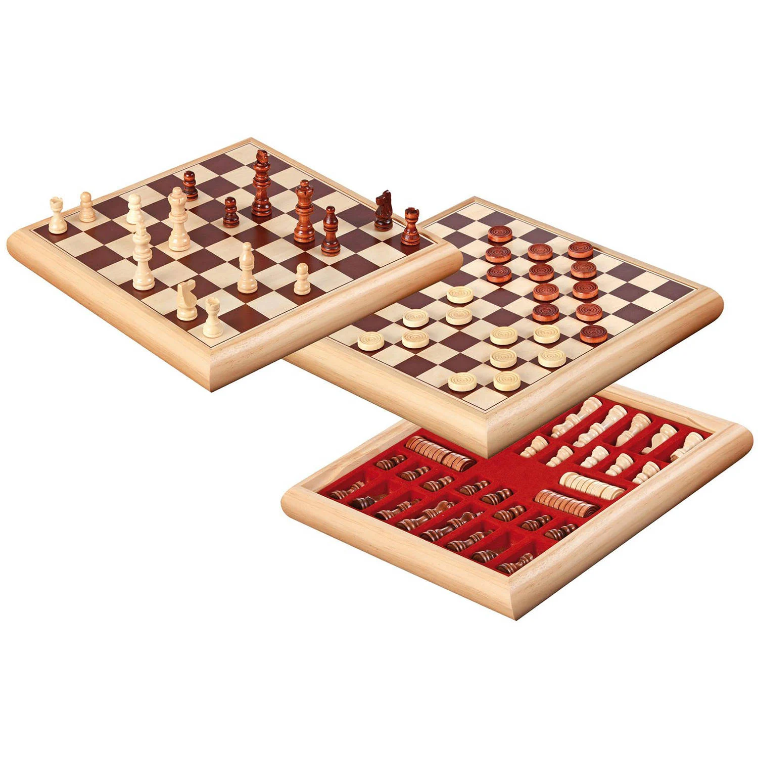 Philos houten schaak-dam set 32x32cm Houten schaak-/damset (32x32 cm)