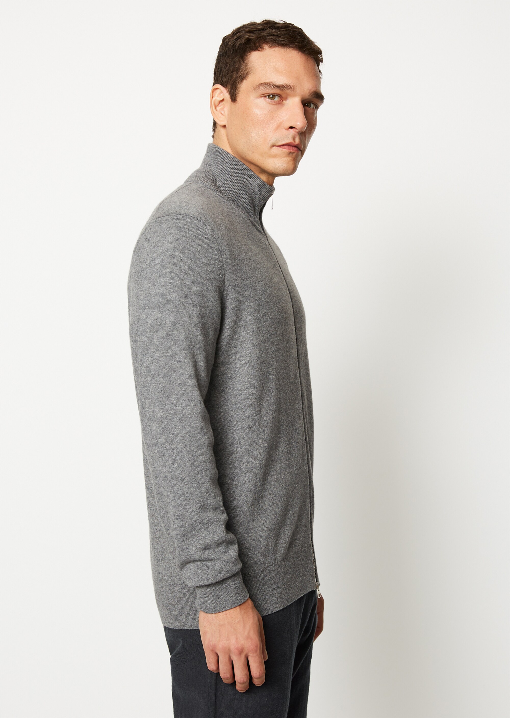 Zip-Cardigan regular aus softem Baumwolle-Schurwolle-Mix