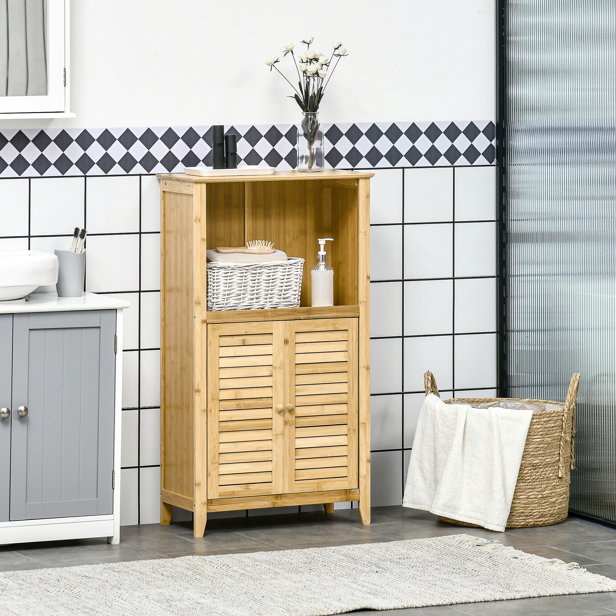 HOMCOM Badezimmerschrank natur 50 x 25,5 x 92 cm (BxTxH)