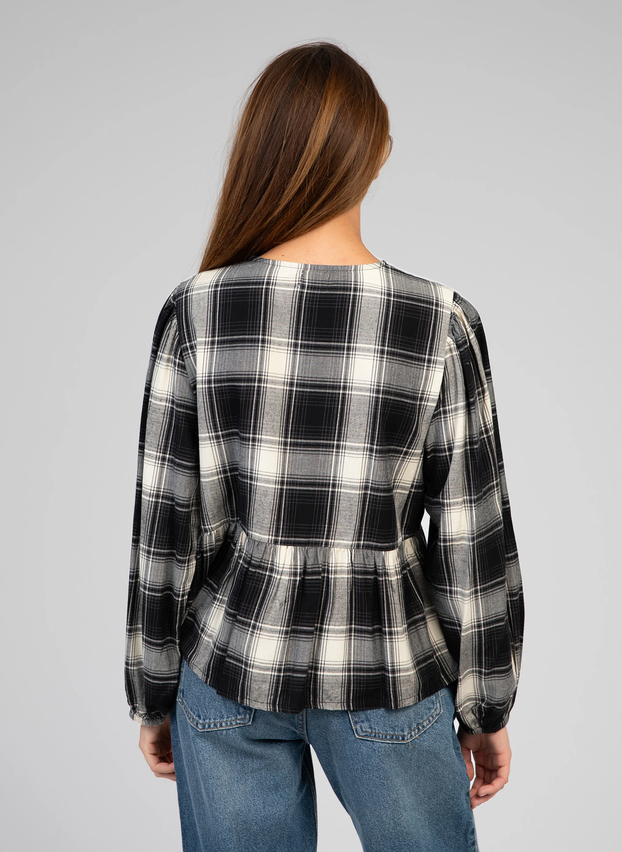 SINGARO - Blouse droite à carreaux | Noir