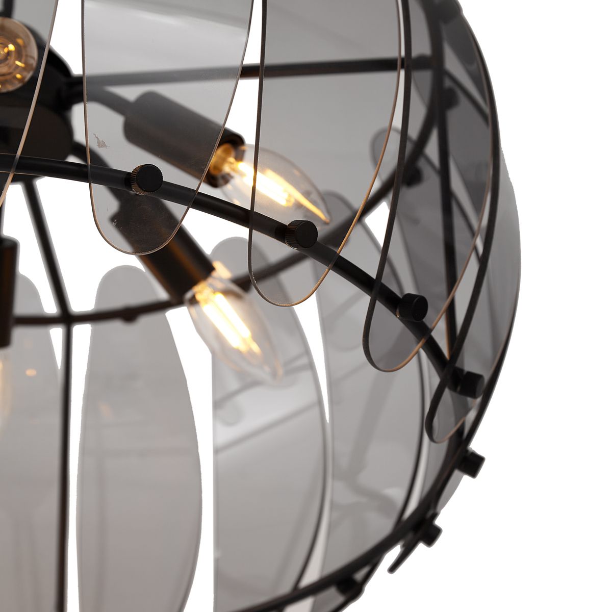 Design hanglamp zwart met smoke glas rond 6-lichts - Mochan