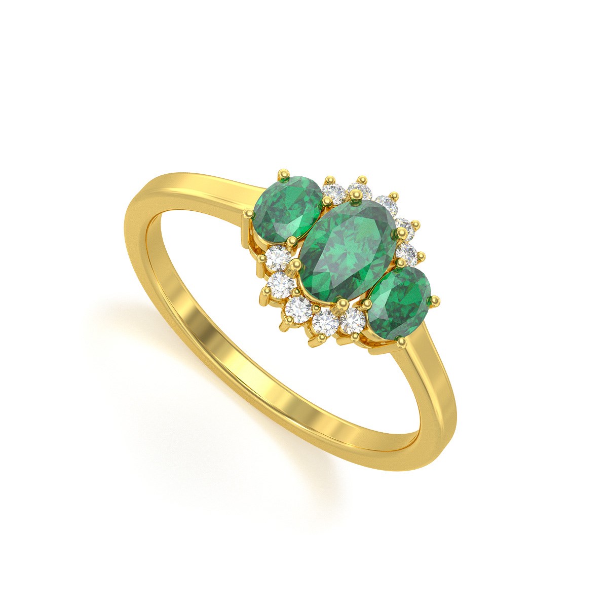 Bague ADEN Or 585 Jaune Emeraude et diamants 1.358grs