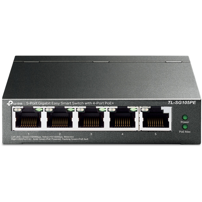 TP-Link TL-SG105PE 5-Port Gigabit 4-Port PoE+ Easy Smart Switch, schwarz