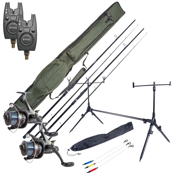 Ultimate Session Carp Set avec, cannes, moulinets, détecteurs, rod pod et fourreau