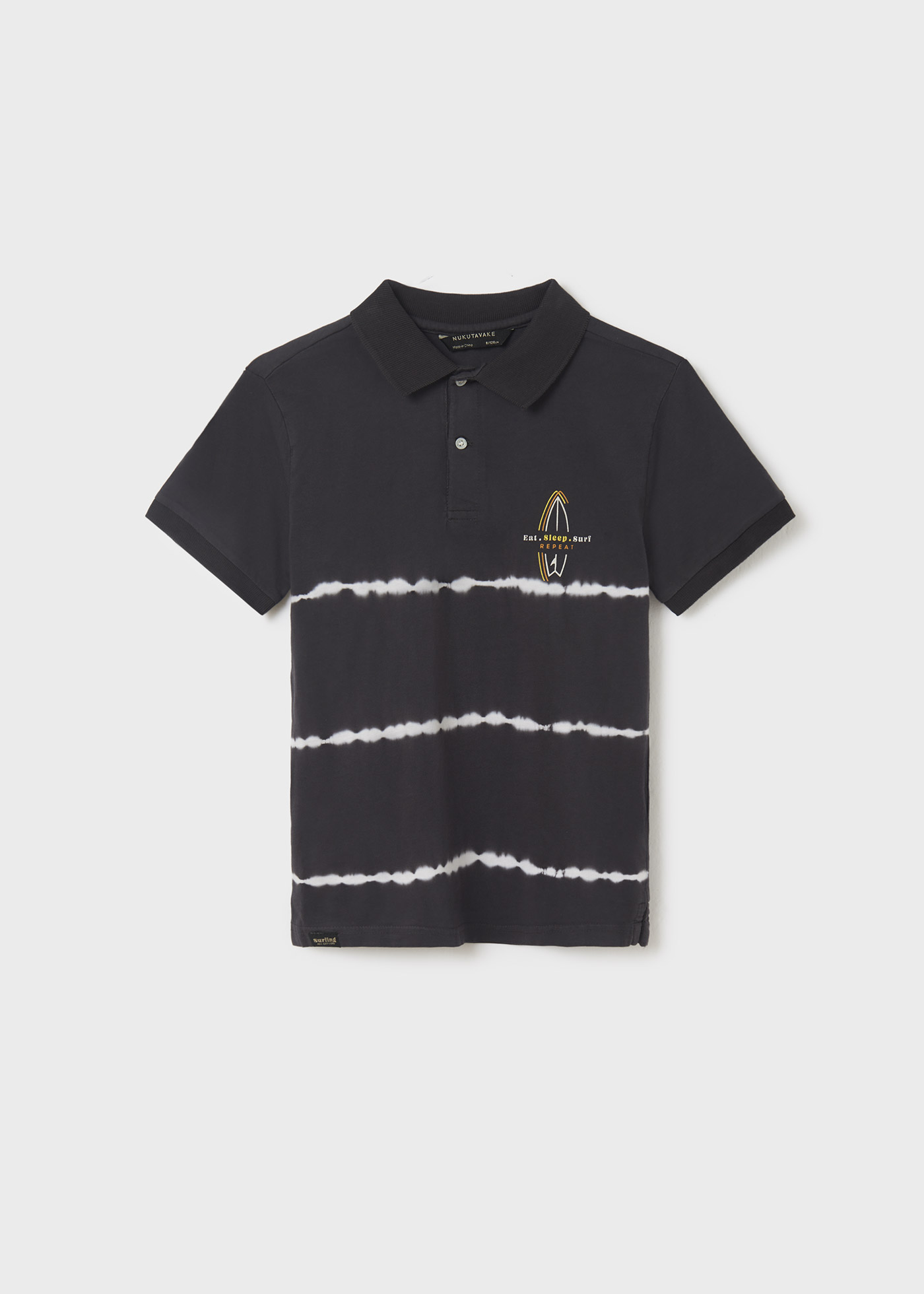 Camisa polo tie-dye infantil com estampa em algodão.