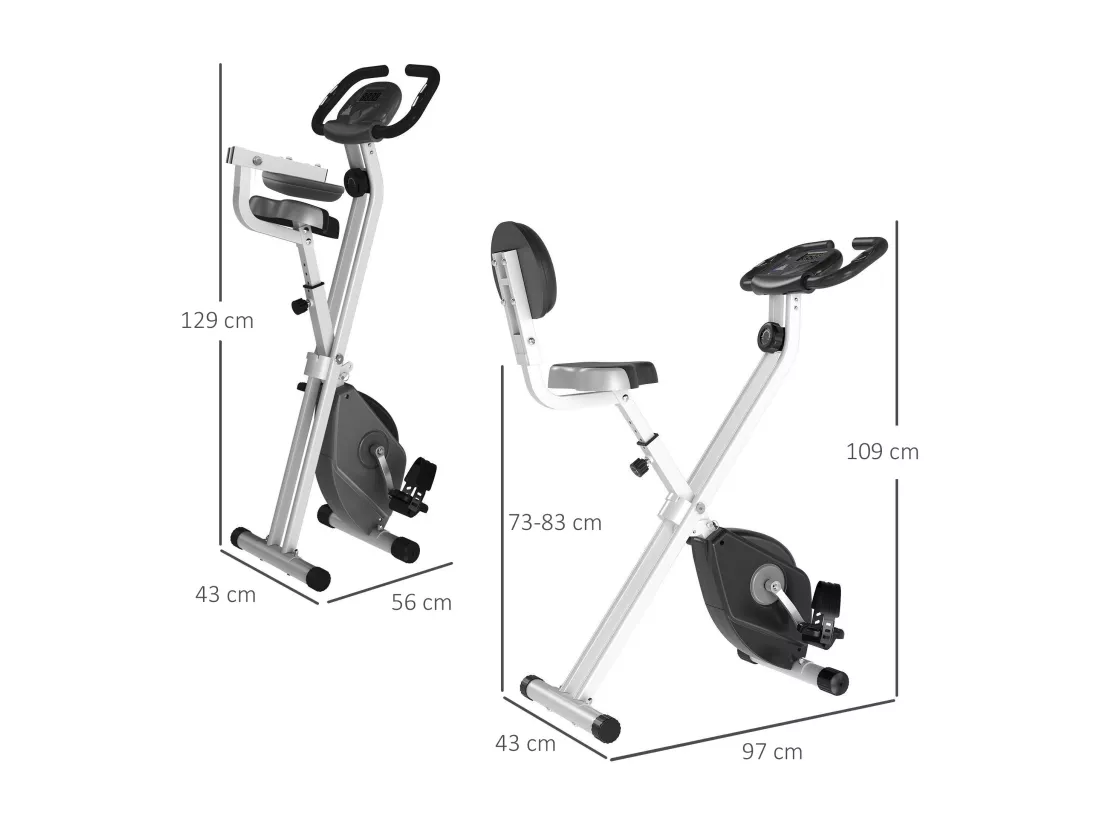 Vélo d'appartement pliable 8 niveaux de résistance magnétique selle réglable dossier écran LCD multifonction capteur fréquence cardiaque gris