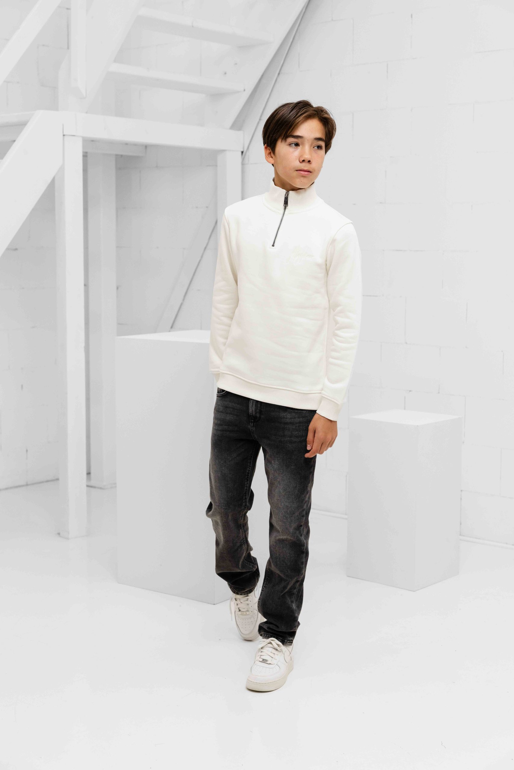 Malelions Turtle Half Zip Sweater Kids Gebroken Wit