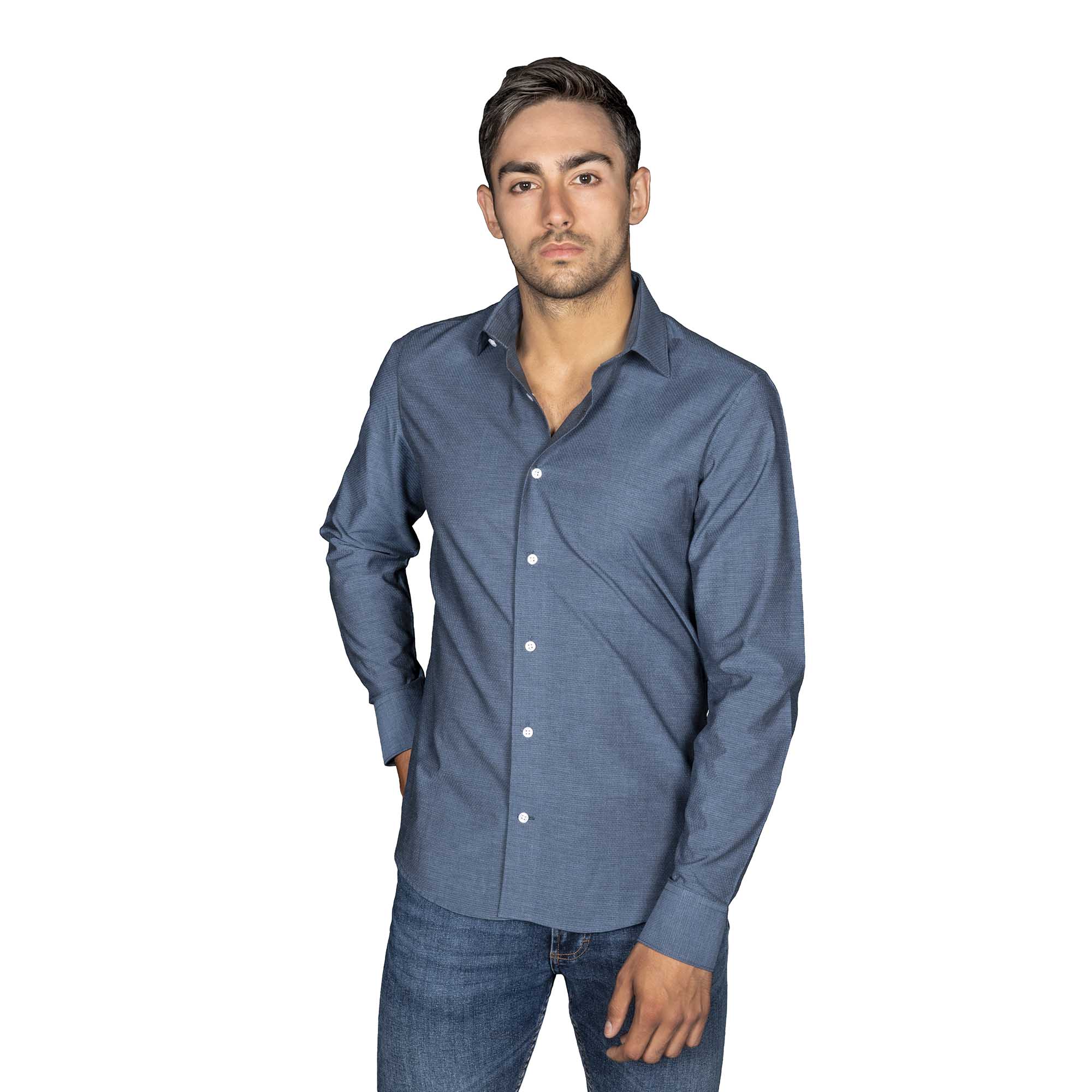Chemise cintrée bleu motifs losange