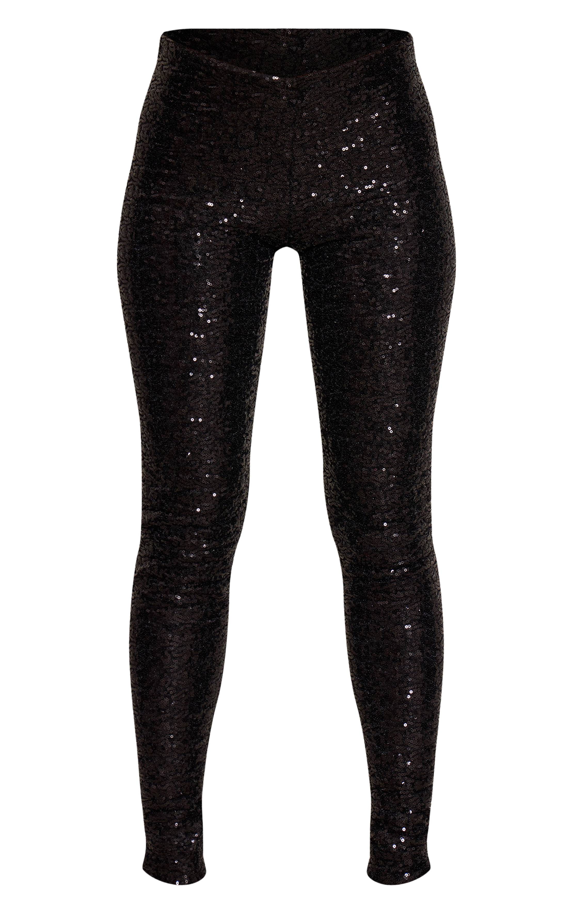 Noir Legging Taille Haute À Paillettes