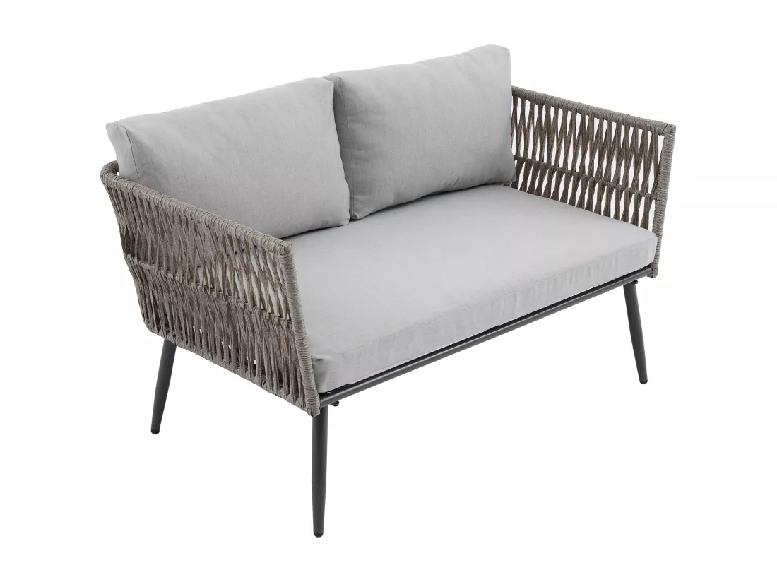 Salon de jardin, ensemble de meubles de jardin, 4 places, canapé, 2 fauteuils et table basse, extérieur, corde PE tressée, acier galvanisé, gris