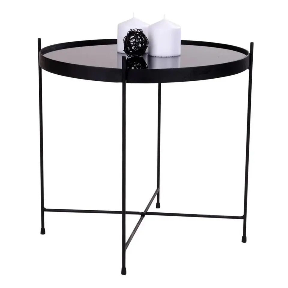 QUVIO Salontafel Emma - Rond - Staal - Glas - Ø48 - Zwart