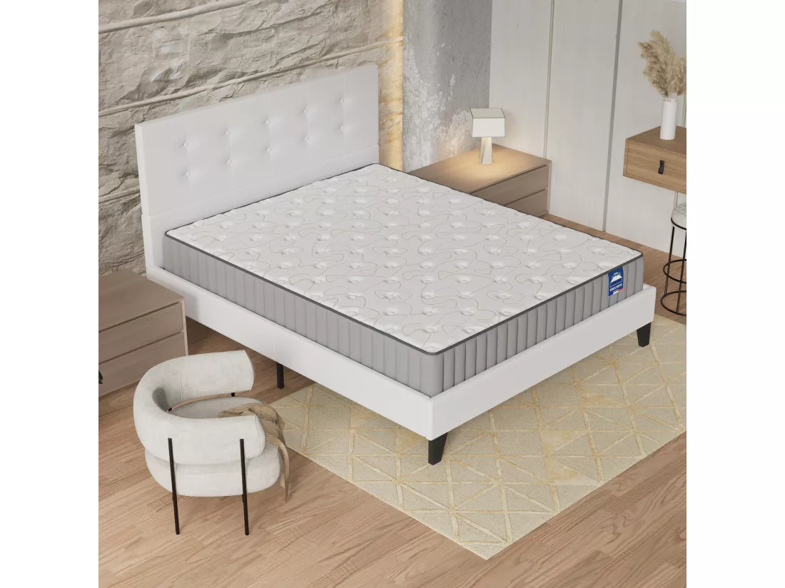 Ensemble Matelas + Lit Avec Tête De Lit 120x190 Cm, Orionis 22cm D’épaisseur À Mémoire De Forme