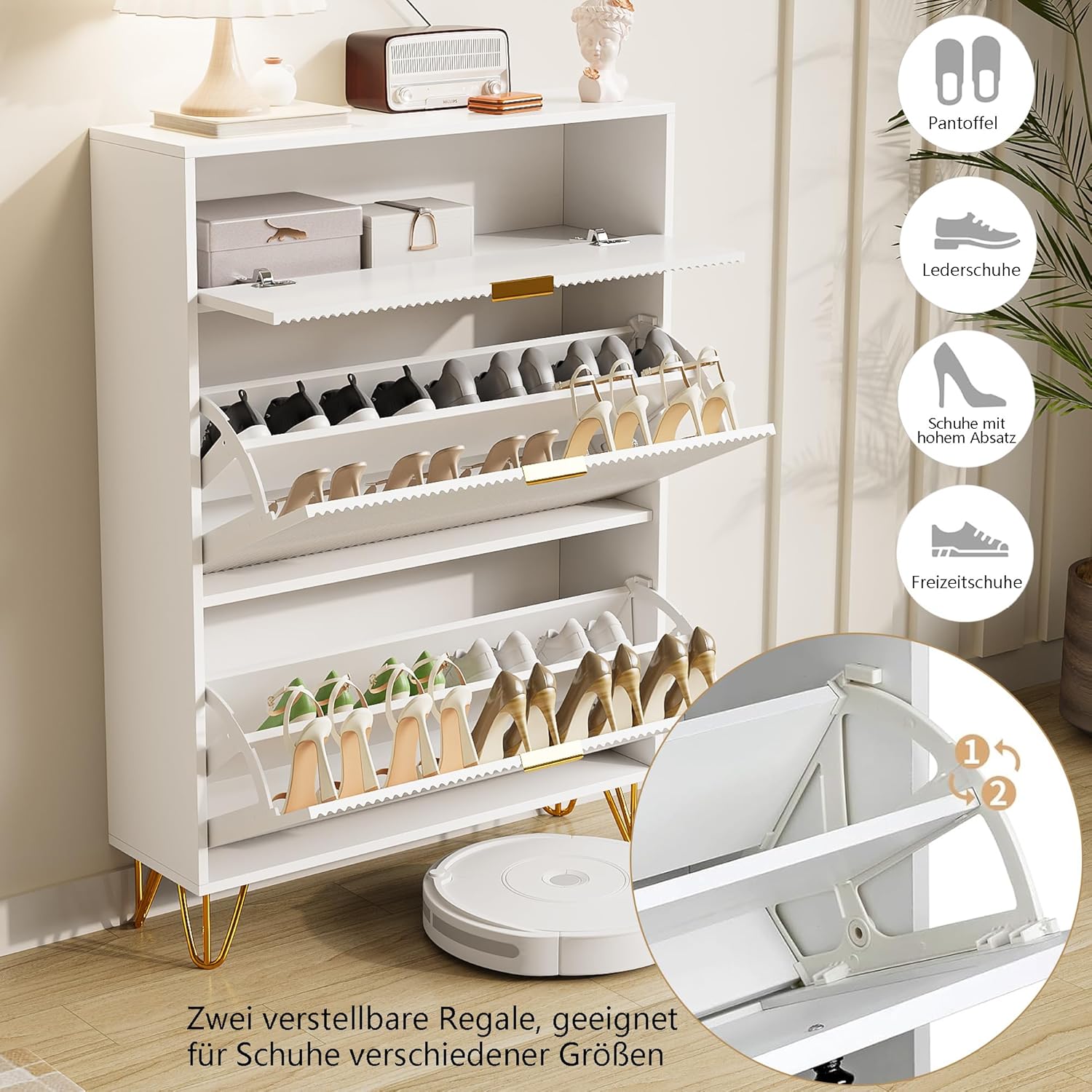 Generisch Schuhschrank mit 3 Klappen, Schuhregal, Shoe Cabinet weiß, schuhkipper schmal mit 6 Fächern, schuhschränke für Flur oder Eingangsbereich, platzsparend, 80 x 24 x 120 cm(3 Klappen)