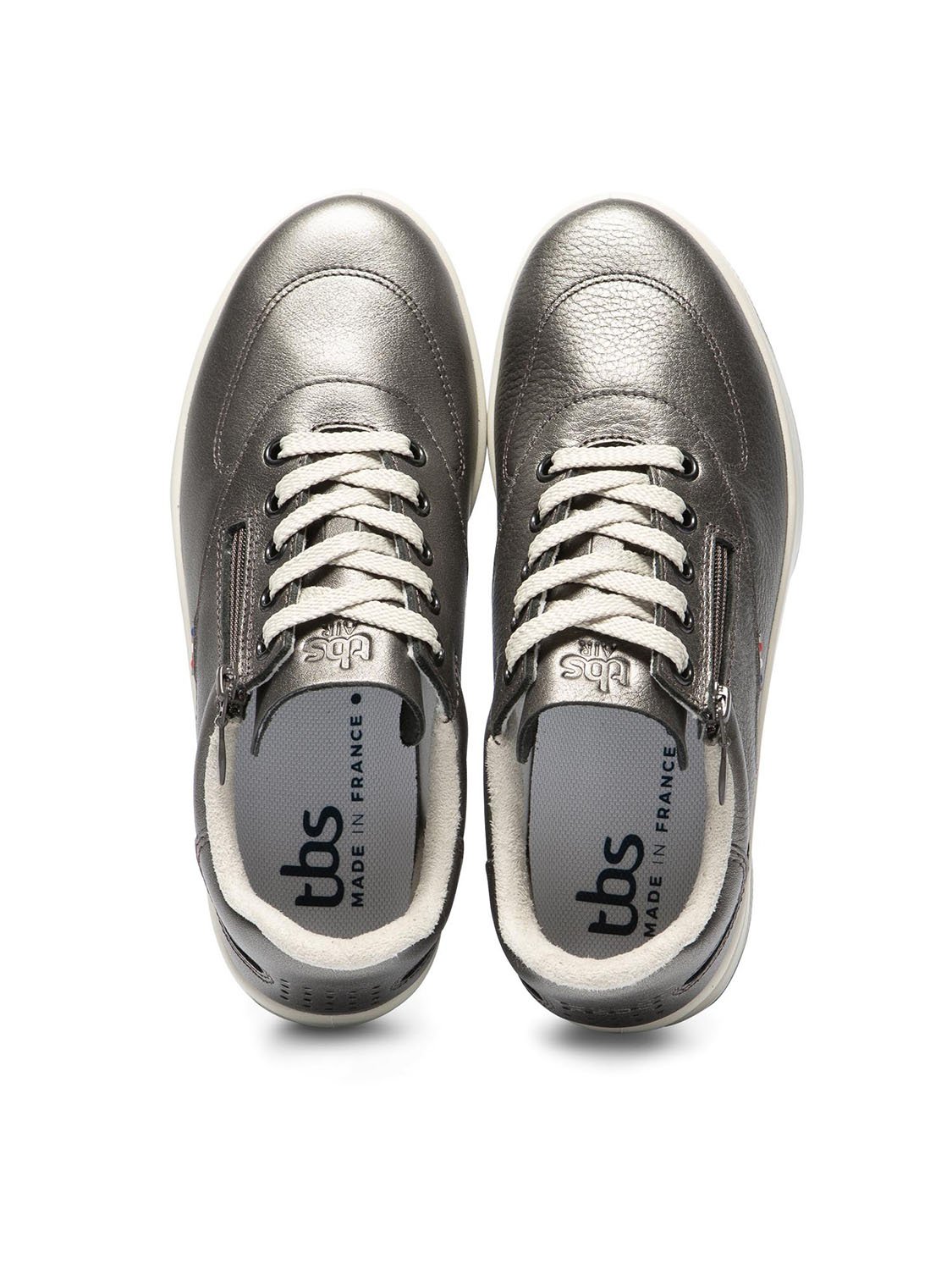 Baskets Femme Zippées Dessus Cuir Gris Anthracite