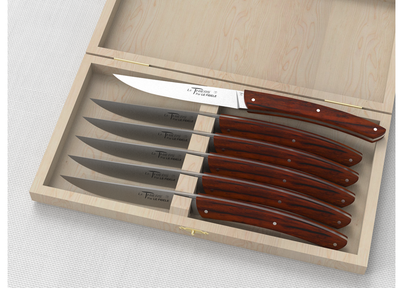 Service de 6 couteaux de table LE THIERS® avec un manche en bois de cocobolo et lame en acier inoxydable