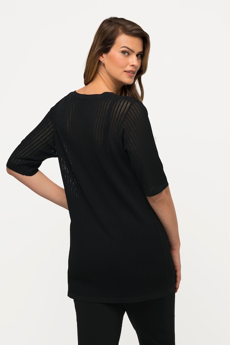 Pullover, Strukturstreifen, Rundhals, Halbarm