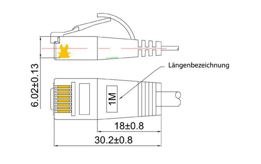 Slimpatchkabel RJ-45 - RJ-45, Cat 6, UTP, 7.5 m, RotUnscreened/Unshielded Twisted-Pair-Kabel (UTP) mit Klinkenschutz