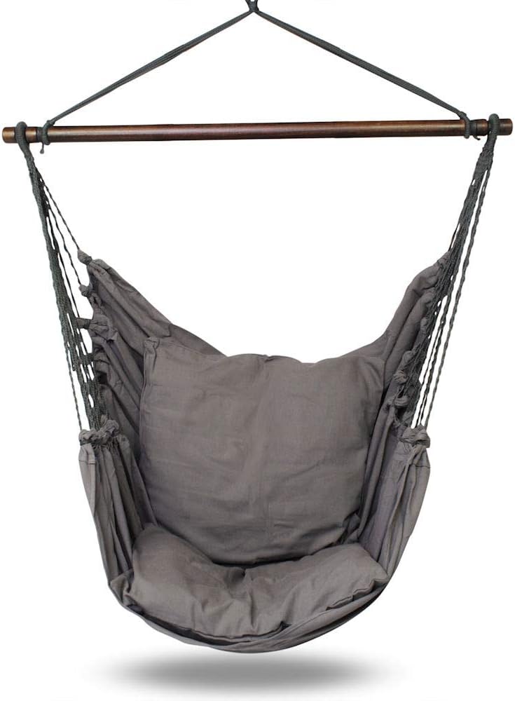 HOBEA-Germany Hängesessel Hängestuhl Hängesitz mit 2 Kissenhüllen (XXL (bis 140kg belastbar), Uni Grau)