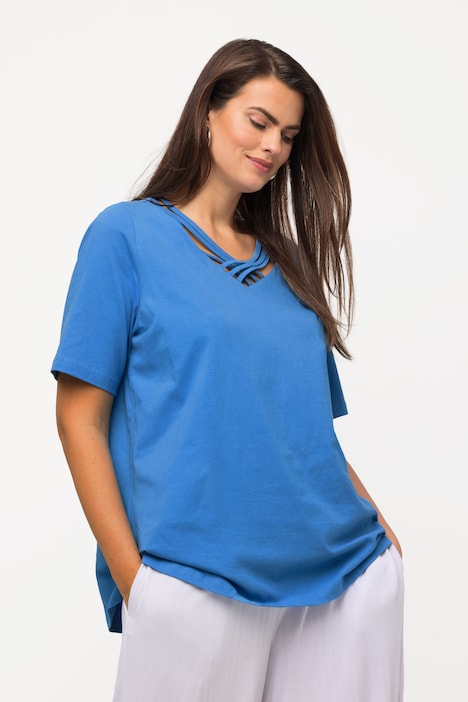 T-Shirt, Zierbänder, Classic, V-Ausschnitt, Halbarm