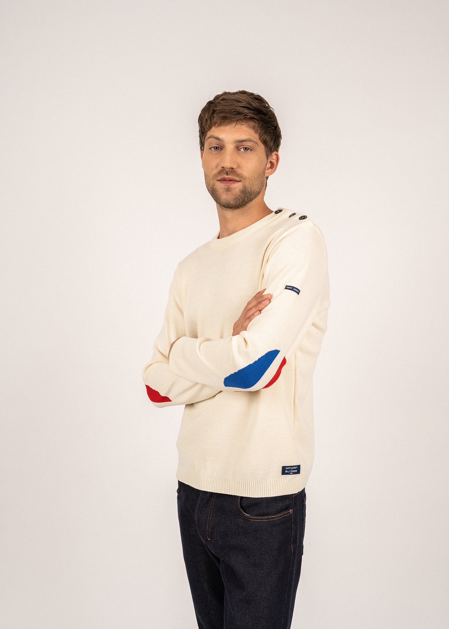 Pull Brégançon Elysée à coudières contrastées